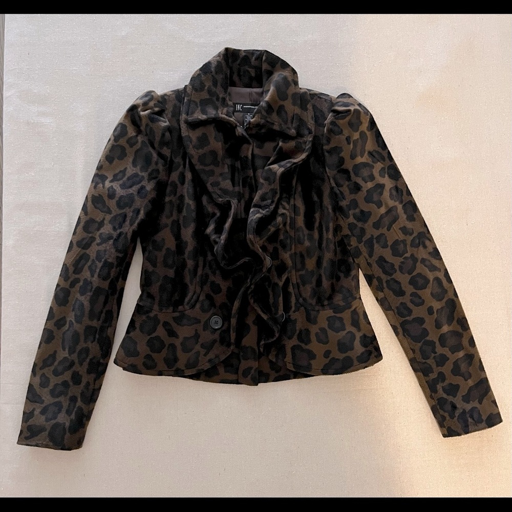 INC International Concepts Ruffle Leopard Print Jacket